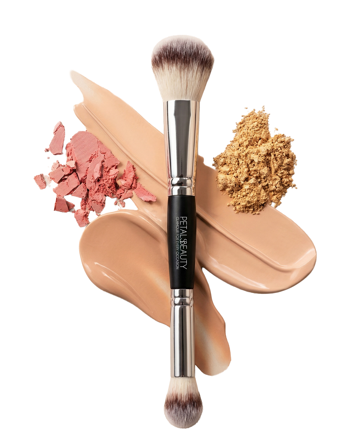 Multipurpose makeup brush with fluffy blending end and precision contour end