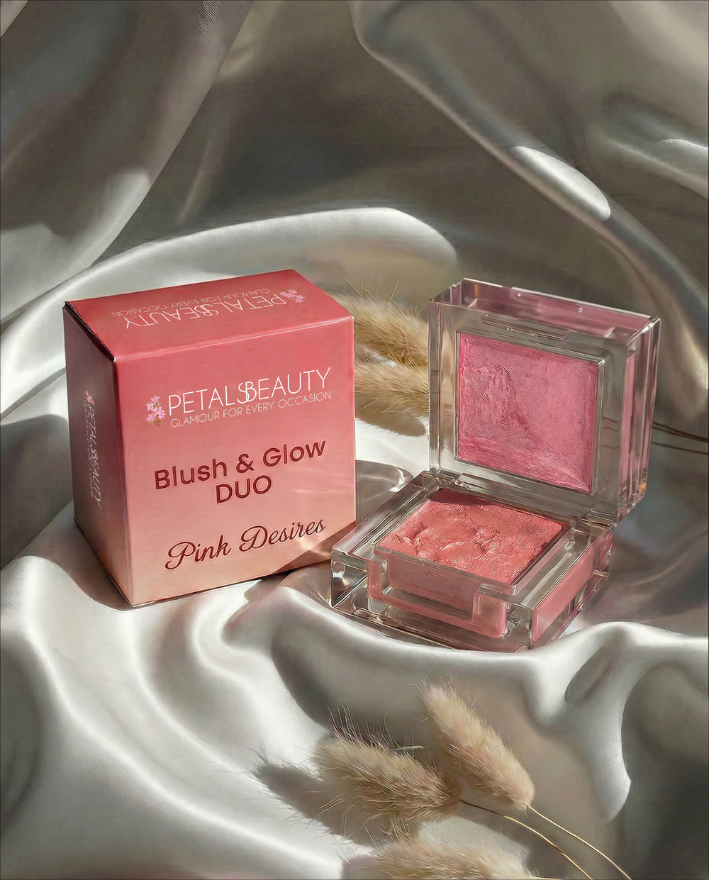 Closed Blush & Glow Duo compact in hand, showing travel-friendly size