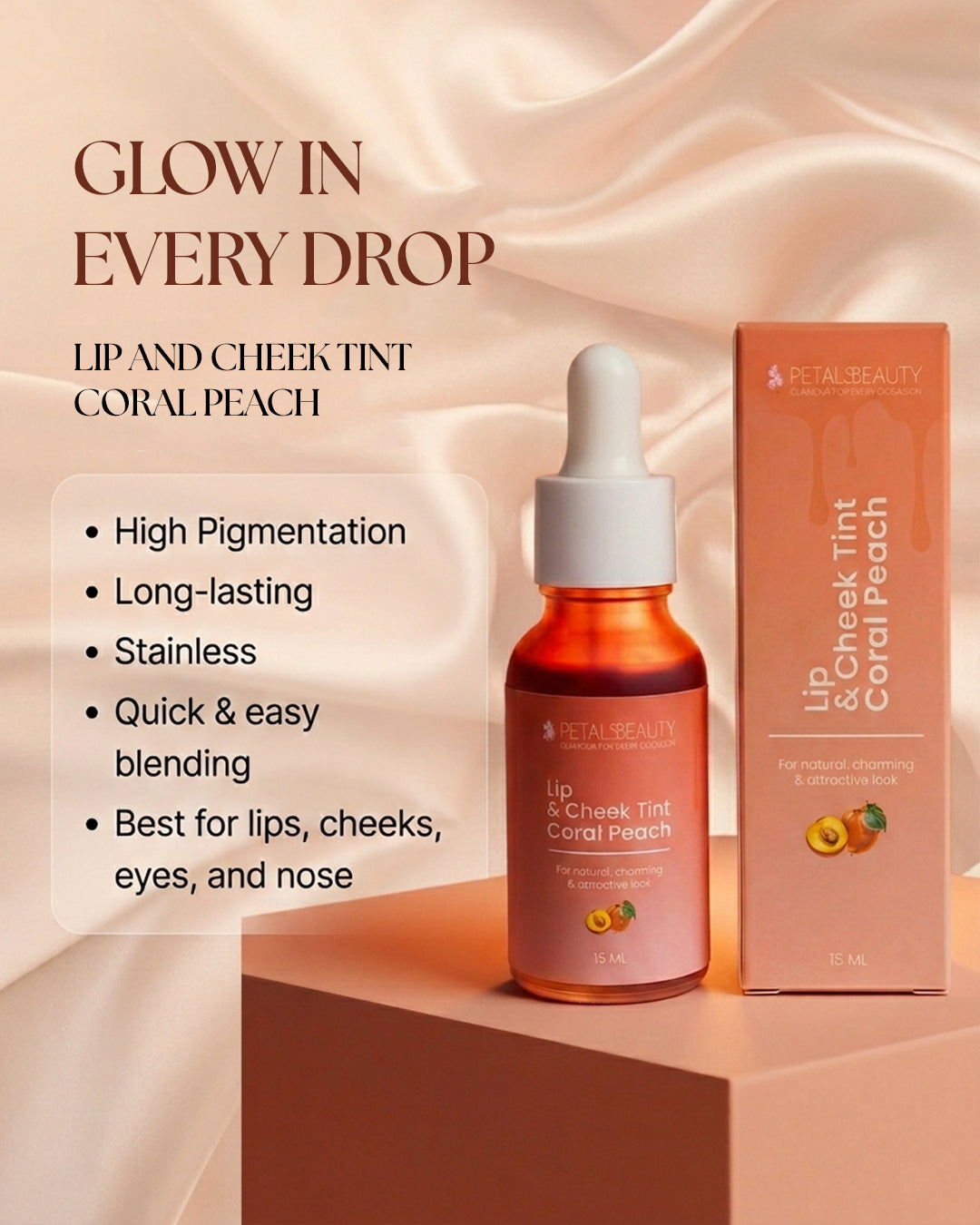 Coral Peach tint benefits: buildable coral colour for lips and cheeks