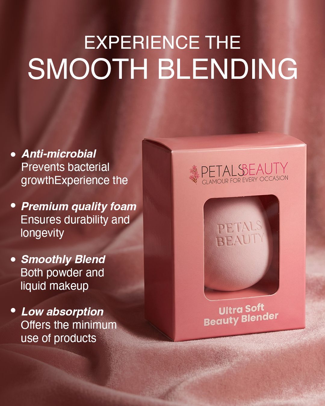 Latex-free beauty blender that expands when damp for a streak-free finish