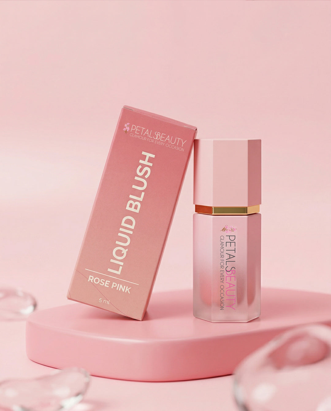 Rose Pink liquid blush bottle with doe-foot sponge tip showing rosy formula