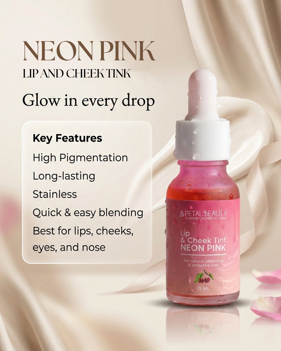 Neon Pink tint benefits: buildable pink colour for lips and cheeks