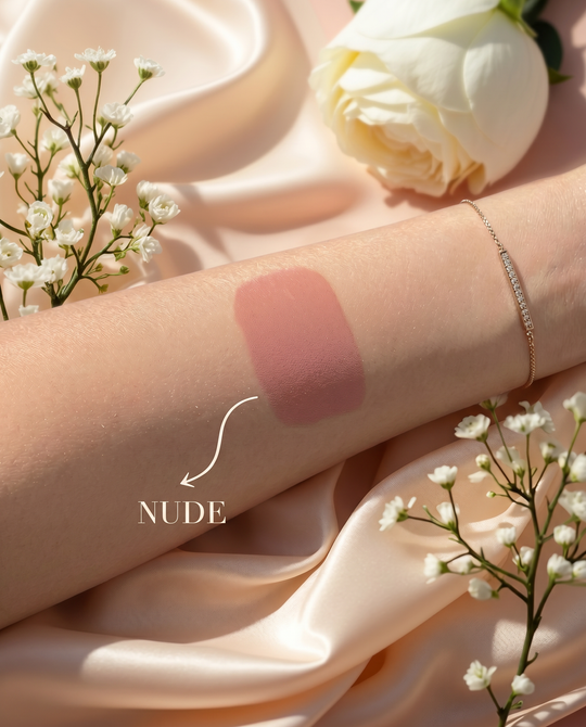 Nude liquid blush swatched and blended on skin for a natural everyday flush