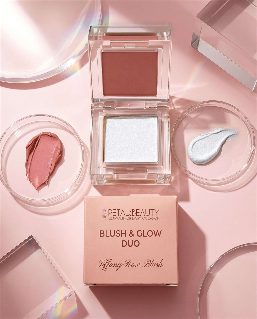 Petals & Beauty Blush & Glow Duo on a pink background
