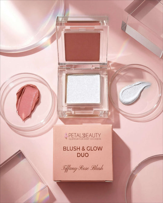 Petals & Beauty Blush & Glow Duo on a pink background