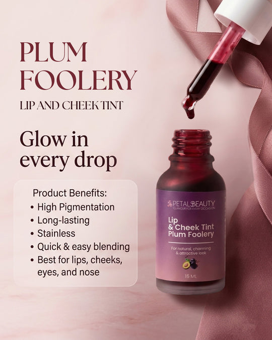 Plum Foolery tint benefits: buildable plum colour for lips and cheeks