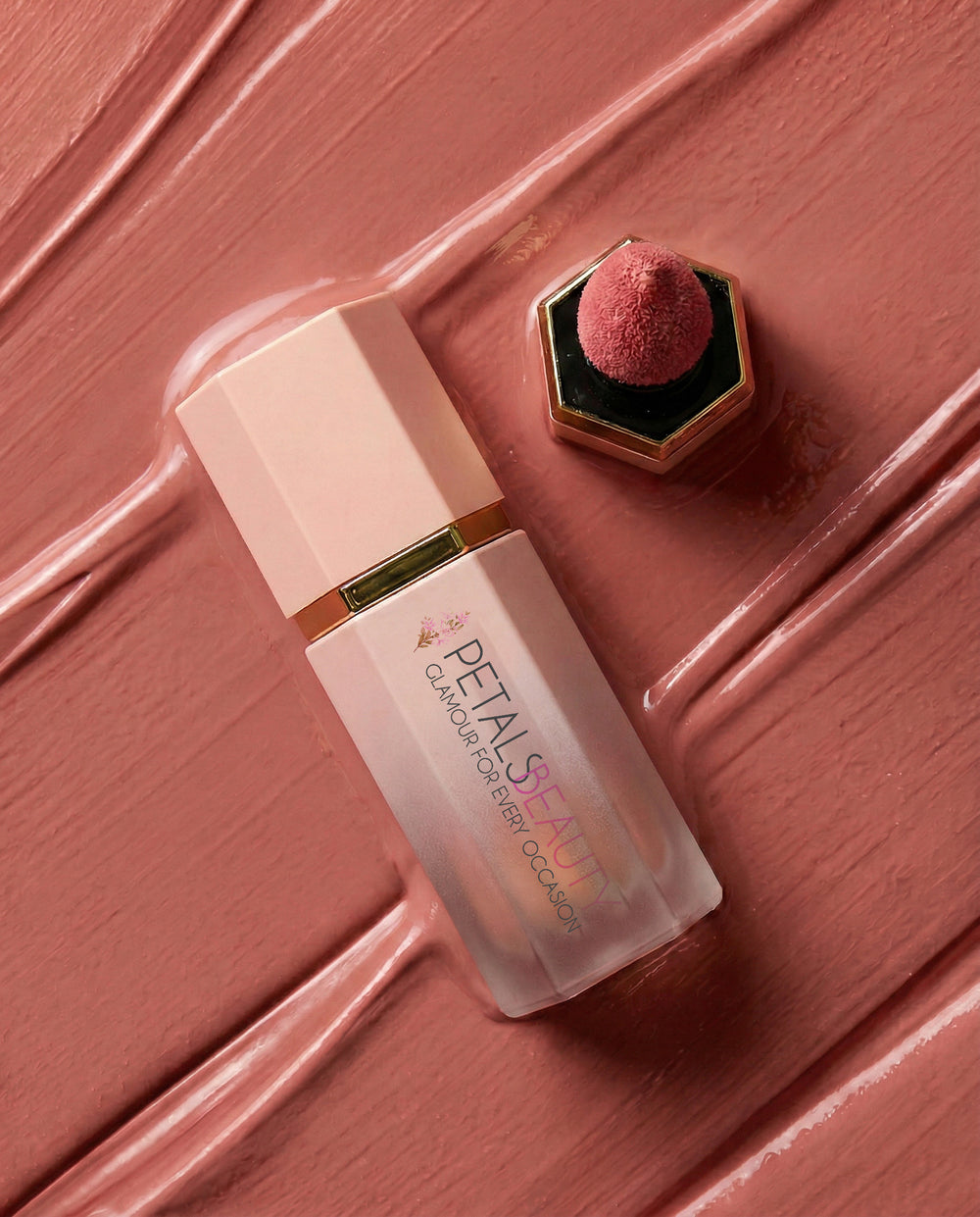 Rusty Rose blush swatch blended on wheatish skin showing a warm terracotta flush