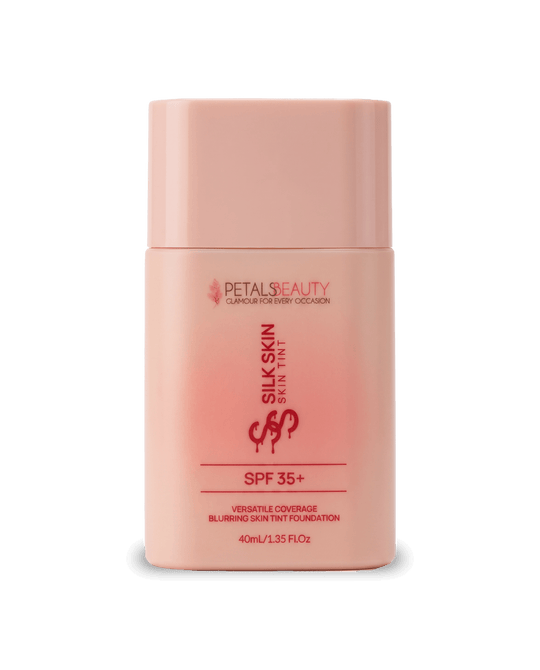 Petals Beauty Silk Skin Skin Tint 40ml bottle, lightweight buildable tinted base