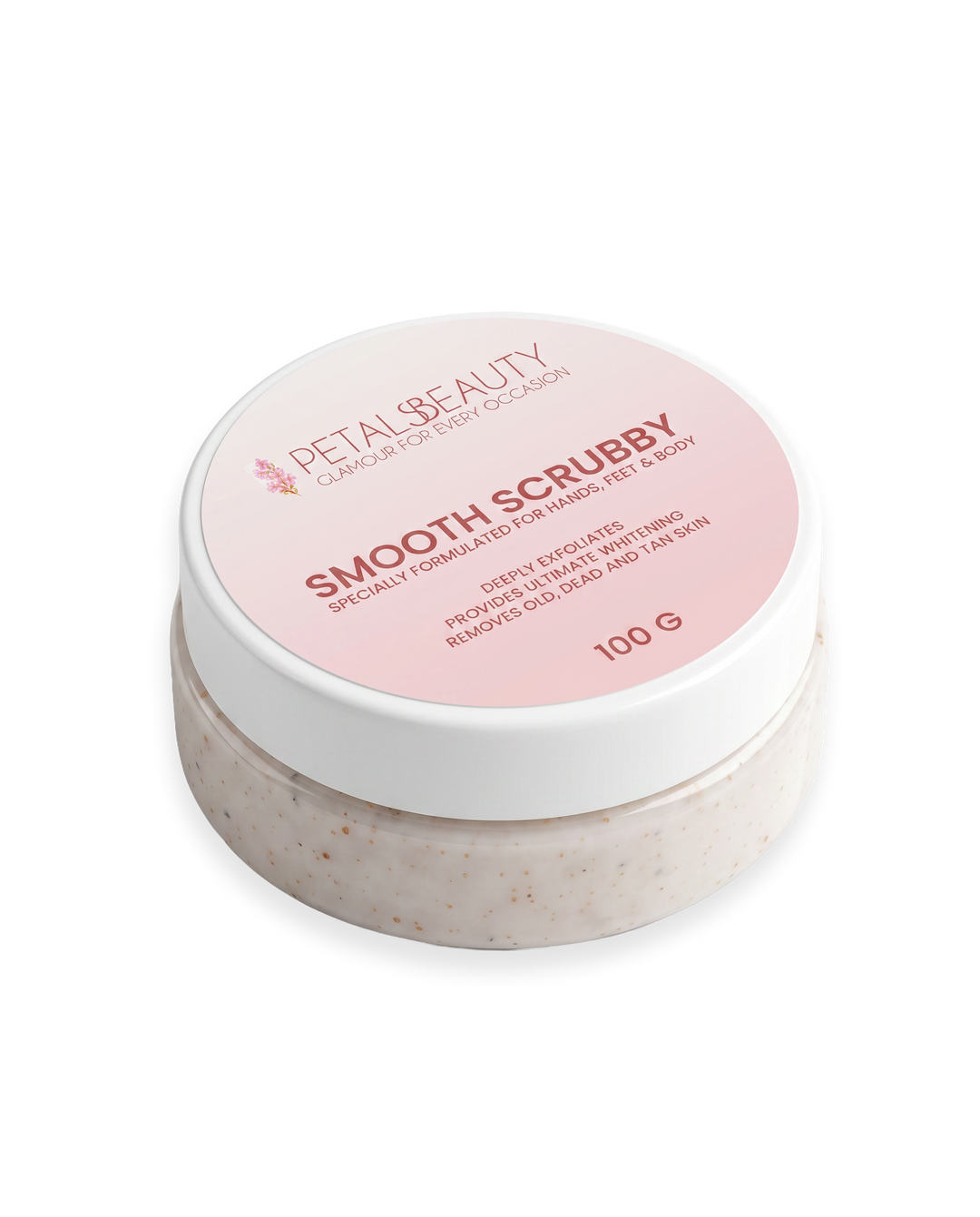 Smooth Scrubby 100g walnut body scrub jar by The Petals Beauty