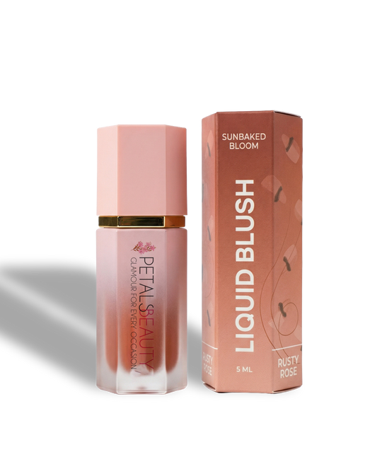 Sunbaked Bloom liquid blush by Petals Beauty, 5ml warm brick red shade